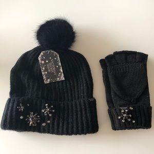 Victoria’s Secret Black Pom Pom Hat & Gloves